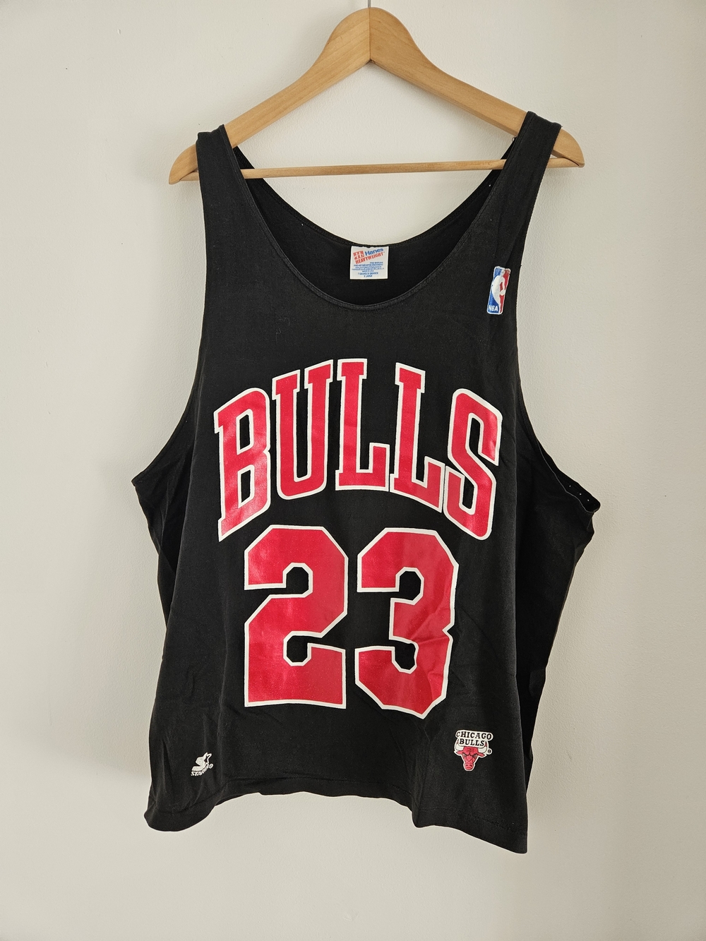 Hanes Heavyweight Tank Top in Black with Red Logo